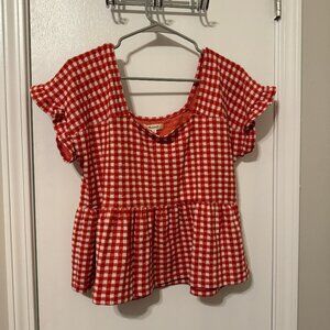 Madewell Gingham Knit Ruffle-Hem Top